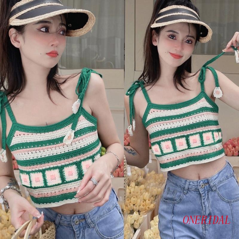 Áo Crop Top Dệt Kim Dáng Rộng Hở Vai Phối Dây Cột Thời Trang Mùa Hè Cho Nữ