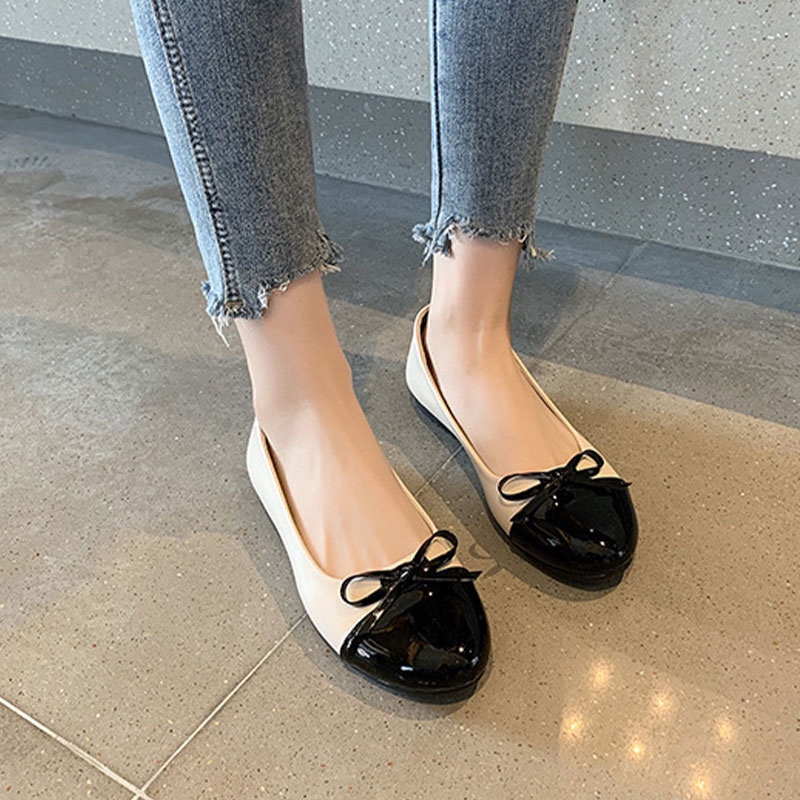 Giày Búp Bê Mũi Vuông Đính Nơ Thời Trang Cho Nữ