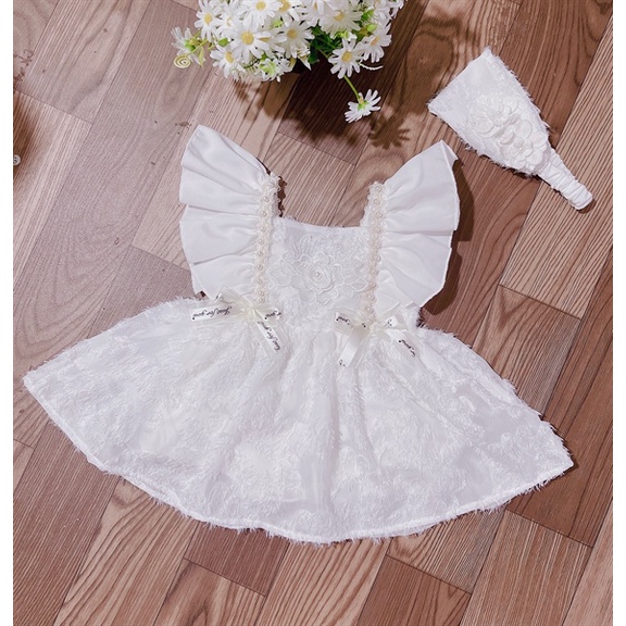 Body váy trắng cánh tiên hai nơ cho bé gái (4-12kg)