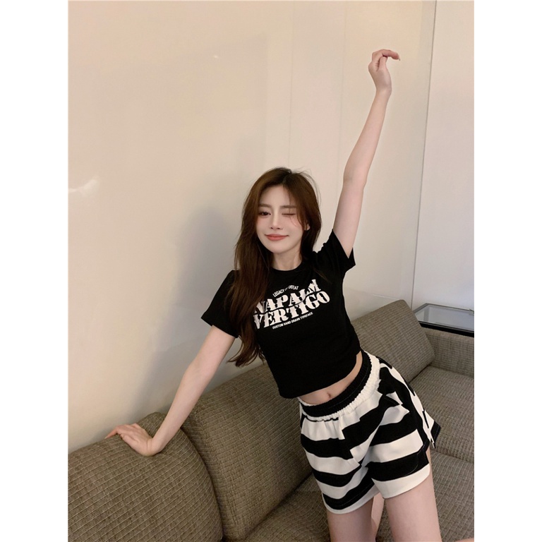 Áo baby tee Thun croptop Cotton Ngắn Tay Hở Rốn Eo Cao Màu Trơn Phong Cách Mùa Hè Cho Nữ