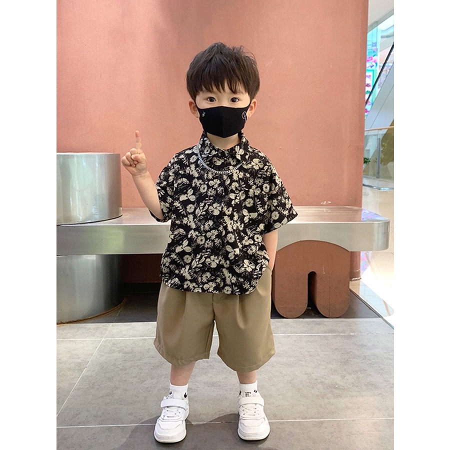 Bộ Áo Sơ Mi Ngắn Tay + Quần Short In Hoa Thời Trang Mùa Hè 2023 Cho Bé Trai