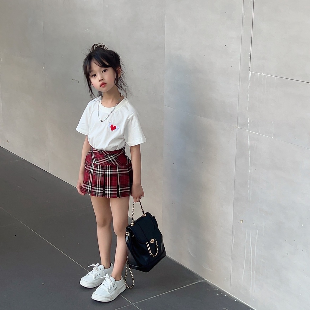 Chân Váy Xếp Ly Lưng Thun Thêu Họa Tiết Phong Cách Hàn Quốc Thời Trang Mùa Hè Xinh Xắn Cho Bé Gái