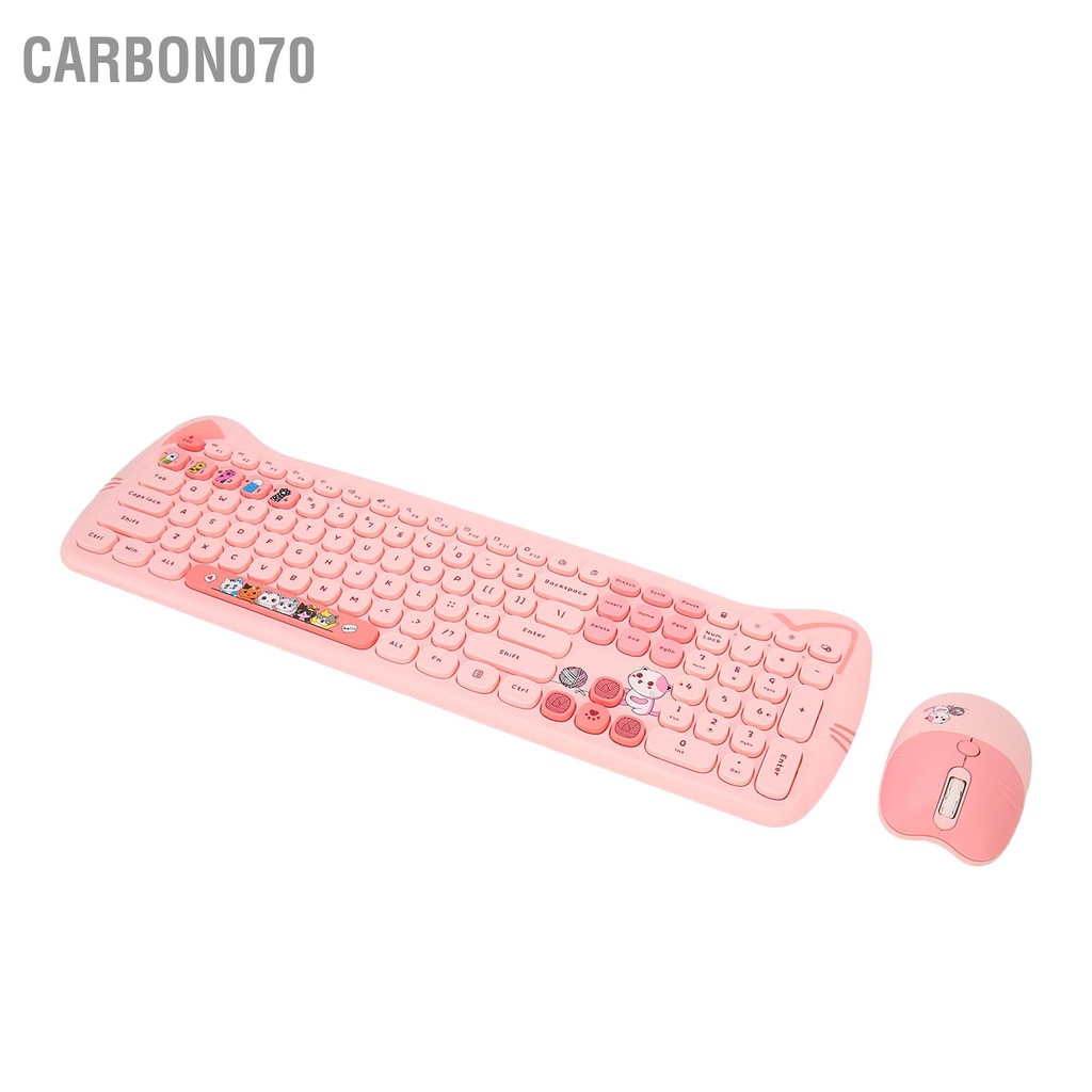 Carbon070 Combo Chuột Bàn Phím Không Dây 2.4GHz Màu Tương Phản Dễ Thương 110 Keycaps Tròn Và Cho Nữ Sinh Văn Phòng