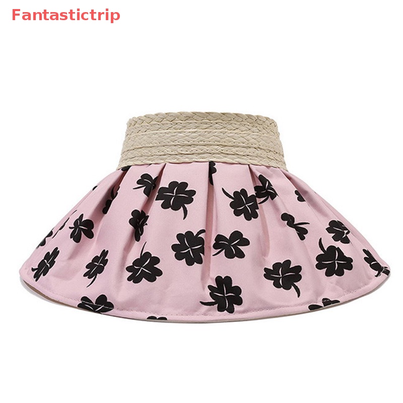 [Fantastictrip] Mũ Đi Biển Hở Chóp Hình Cỏ Bốn Lá Băng Keo Trắng Có Thể Điều Chỉnh Kích Cỡ Mới Cho Nữ