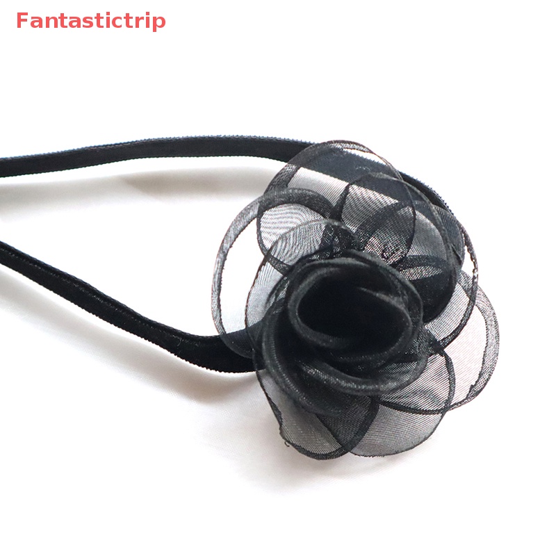 [Fantastictrip] Vòng Cổ Choker Dây Ruy Băng Siêu Dài Hình Hoa Trà Đen Quyến Rũ Làm Quà Tặng Tiệc Tùng