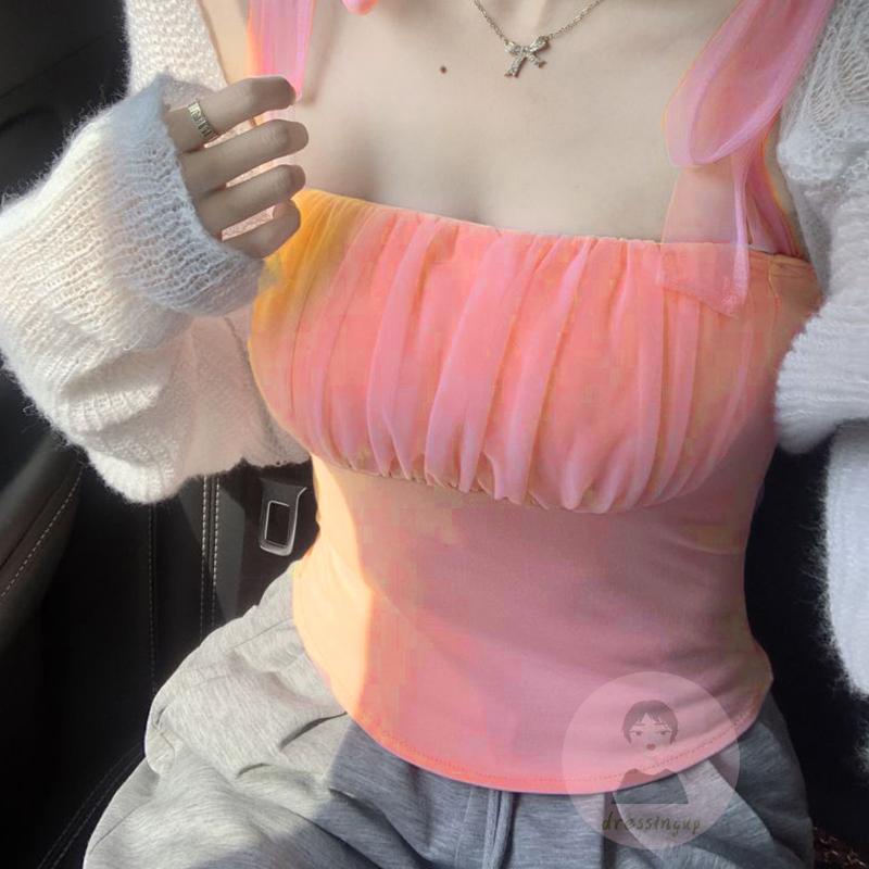 Áo Tulle Mỏng Không Tay Thiết Kế Cột Dây Thời Trang Mùa Hè Cho Nữ
