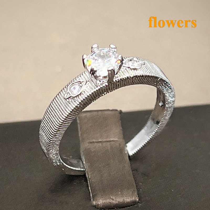 Nhẫn Cưới Khắc Họa Tiết Kẻ Sọc Phong Cách Trung Cổ Điển Đính Đá Zircon Đơn Giản