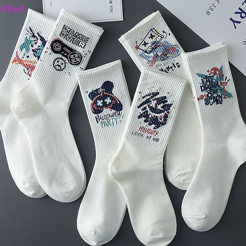 1 Đôi Tất Cotton Polyester Màu Trắng Họa Tiết Hoạt Hình Vui Nhộn Phong Cách Unisex