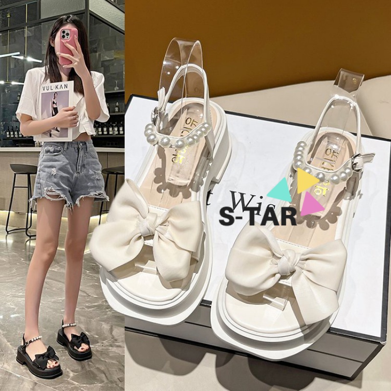 Giày Sandal Đế Dày Đính Nơ Phong Cách Mới Mùa Hè 2023 Thoải Mái Hợp Thời Trang Cho Nữ