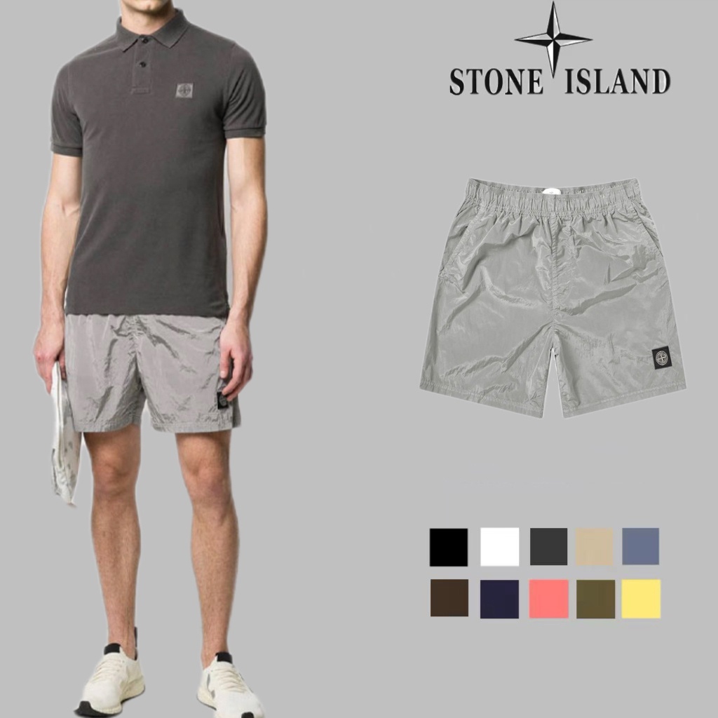 Quần Short nylon Thêu Nhãn Hiệu Hình Vuông Thời Trang Thường Ngày