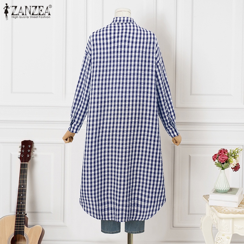 ZANZEA Áo Sơ Mi Dài Tay Họa Tiết Ca Rô Thời Trang Dành Cho Nữ