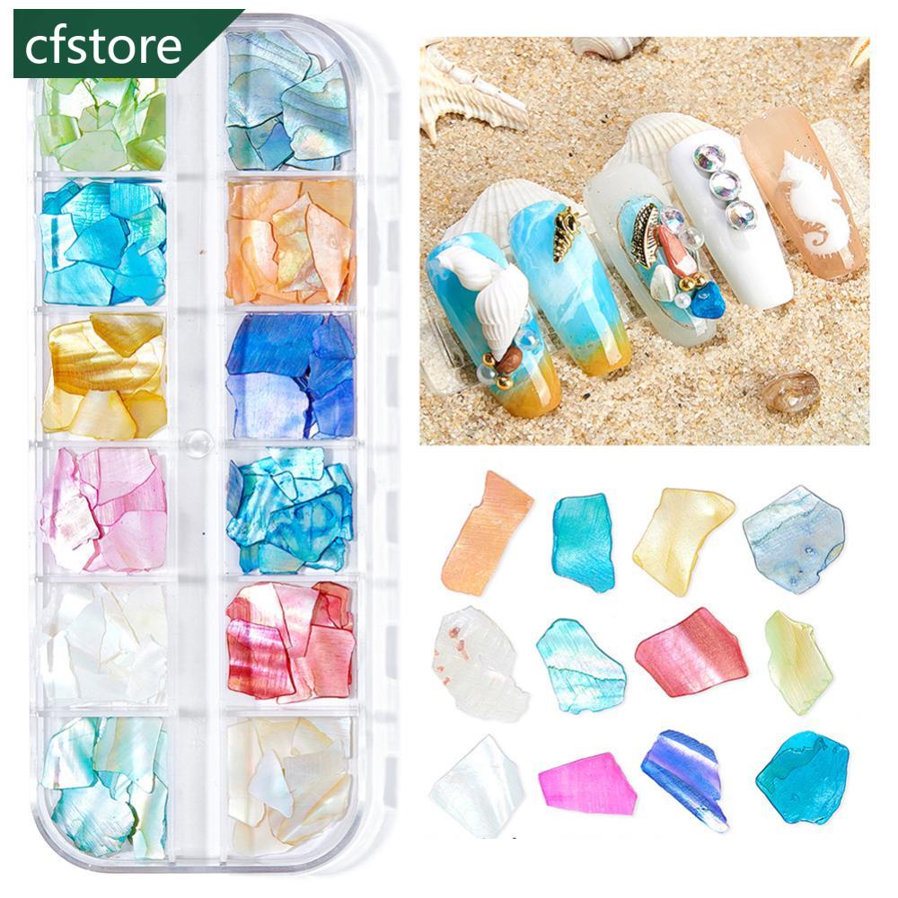 Bộ 12 Hộp Phụ Kiện Trang Trí Móng Tay Nghệ Thuật Hình Vỏ Sò / Sao Biển / Ngọc Trai Bằng Kim Loại D8V7