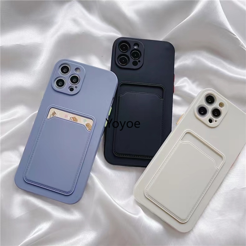 Ốp Điện Thoại Silicone Màu Trơn Dạng Ví Trượt Bảo Vệ Ống Kính Máy Ảnh Cho iPhone 14 13 11 12 Pro Max XR XS X 7 8 Plus SE