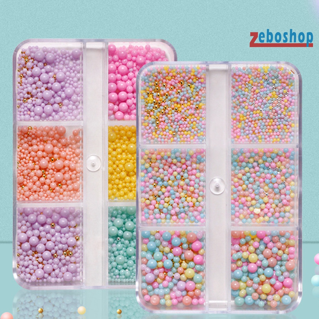 1 Hộp Hạt Tròn Mini 6 Ngăn Màu Sắc Ngọt Ngào Trang Trí Móng Tay Nghệ Thuật 3D DIY