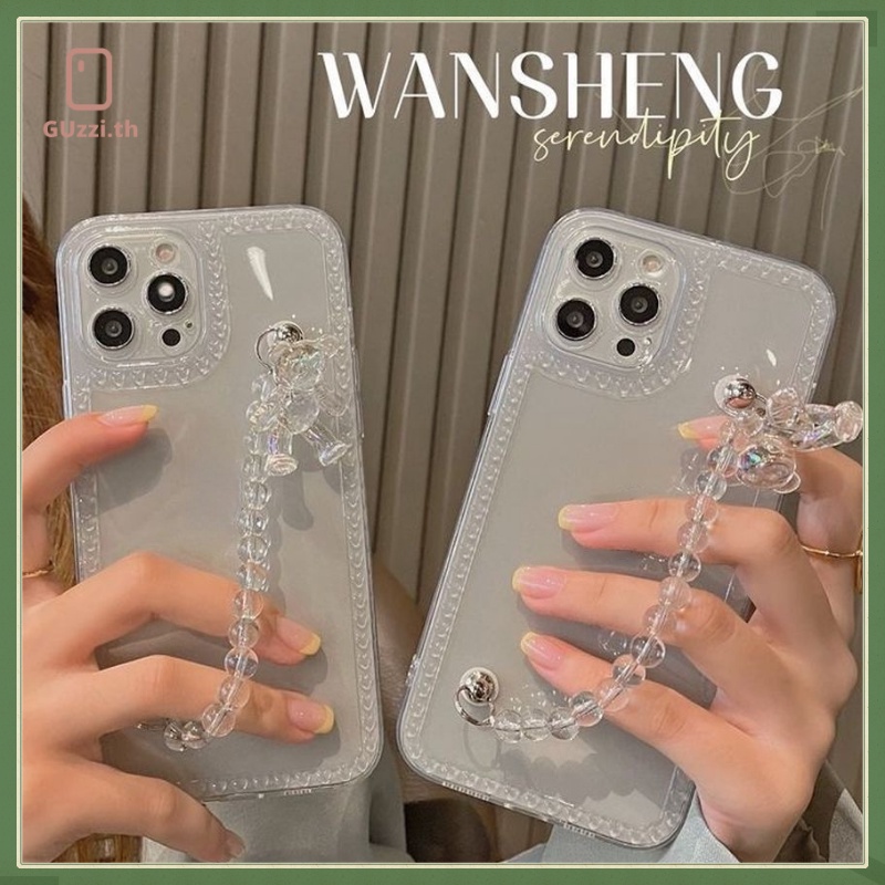 Ốp Điện Thoại TPU Mềm Trong Suốt Họa Tiết Trái Tim 3D Sang Trọng Có Dây Đeo Tay Cho IPhone 14 13 12 11 Pro Max X XR 6s 8 Plus 7 Plus