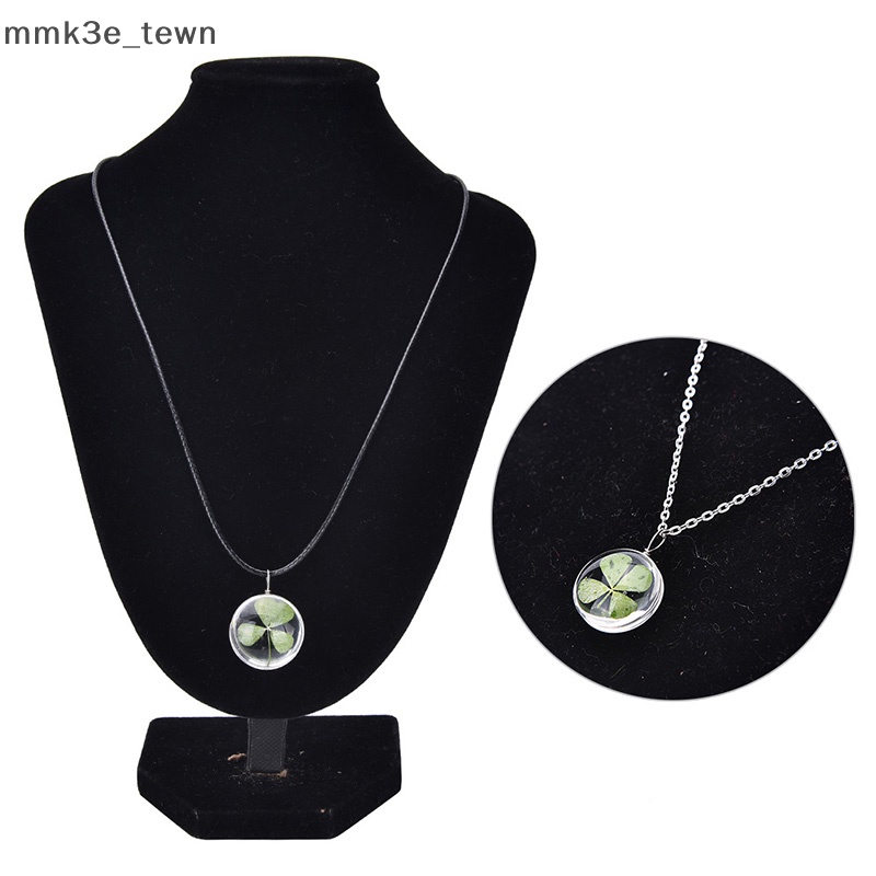 【Hàng có sẵn】 Vòng cổ hình tròn cỏ ba lá shamrock may mắn màu xanh lá cây thật quà tặng bạn bè, [VN]