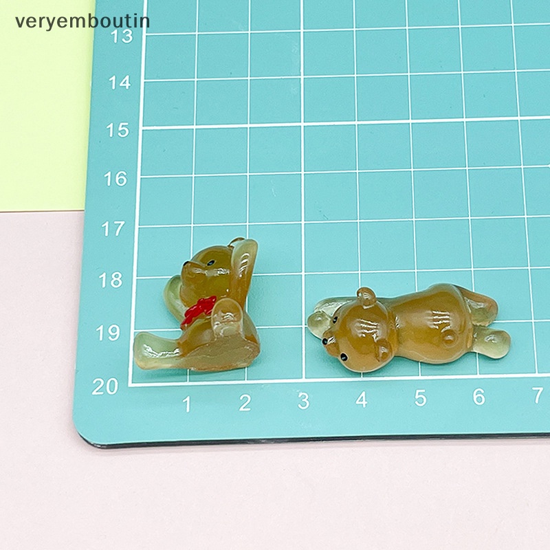 Bộ 2 Tượng Gấu Hoạt Hình Màu Dạ Quang Bằng Nhựa Resin Dễ Thương Dùng Trang Trí Tiểu Cảnh / Xe Hơi