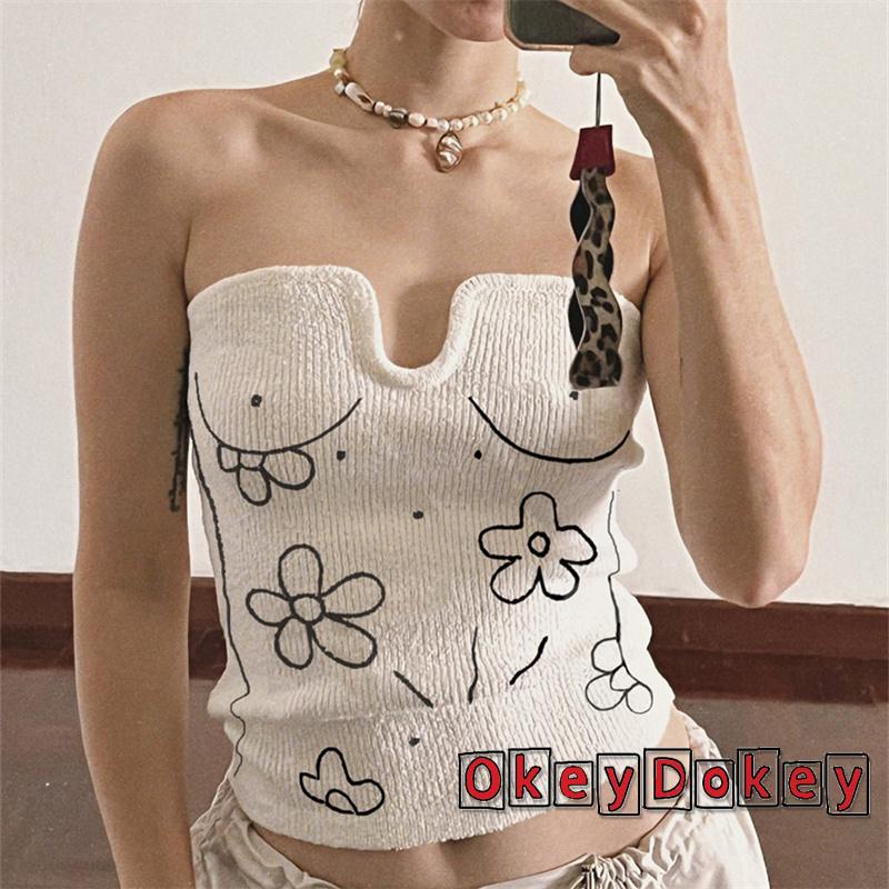 Áo Dệt Kim Không Dây Cổ Chữ U Thêu Họa Tiết Thời Trang Mùa Hè Cho Nữ