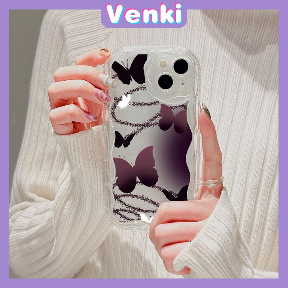VENKI - Dành Cho Ốp Lưng iPhone 11 Ốp Viền Cong Dạng Sóng Trong Suốt TPU Túi Khí Chống Sốc Ốp Máy Ảnh Hình Bướm Màu Đen Gradient Đơn Giản Tương Thích Với iPhone 14 13 Pro max 12 Pro Max xr xs 7 8