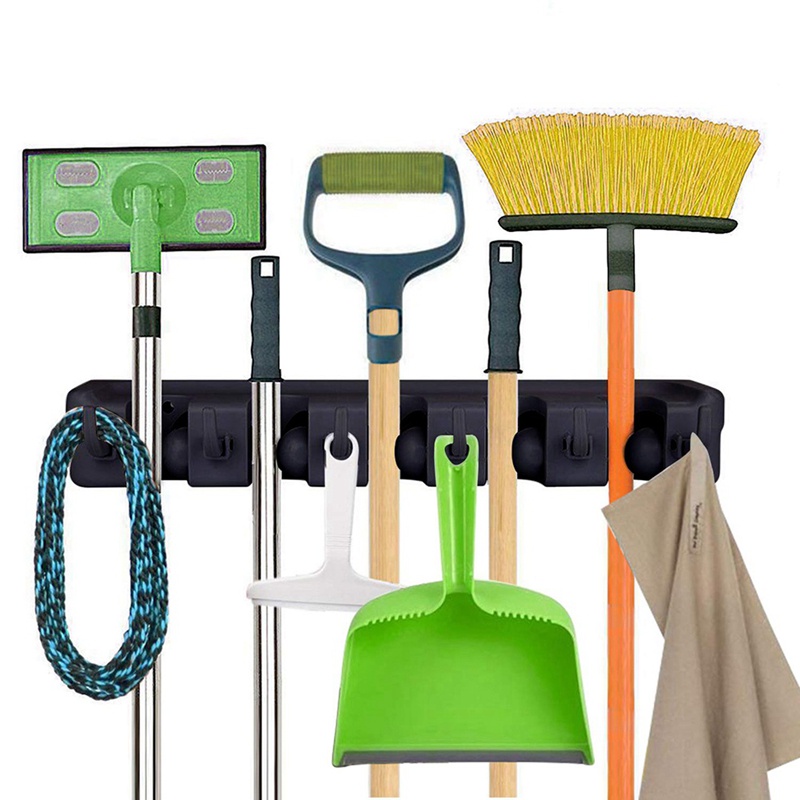 Giá Đỡ Chổi Và Cây Lau Nhà Màu Đen Tiện Dụng Cho Nhà Ở / Sân