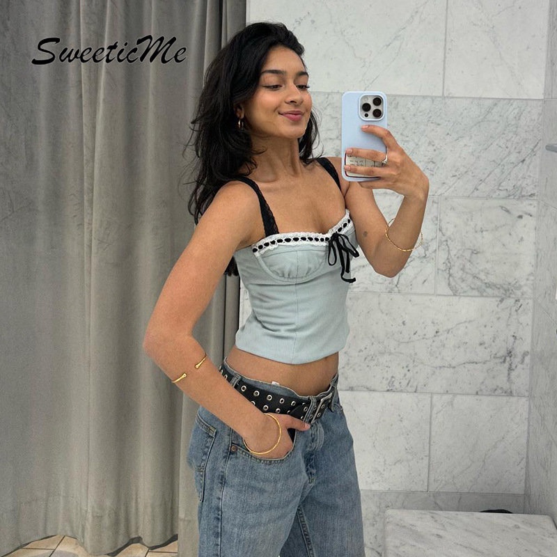 Áo Tank Top Hở Lưng Dáng Ôm Màu Tương Phản Thời Trang 2023 Quyến Rũ Cho Nữ