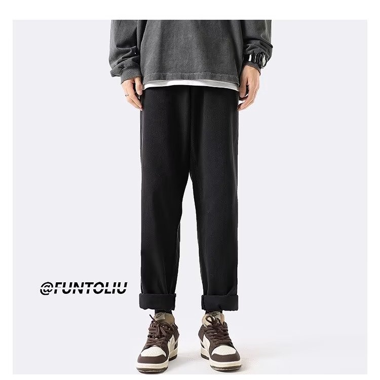 Quần Dài Tới Mắt Cá Chân Dáng Rộng Màu Đen Phong Cách Ruffian Đường Phố Mùa Hè Giản Dị Dành Cho Bạn Nam Trou