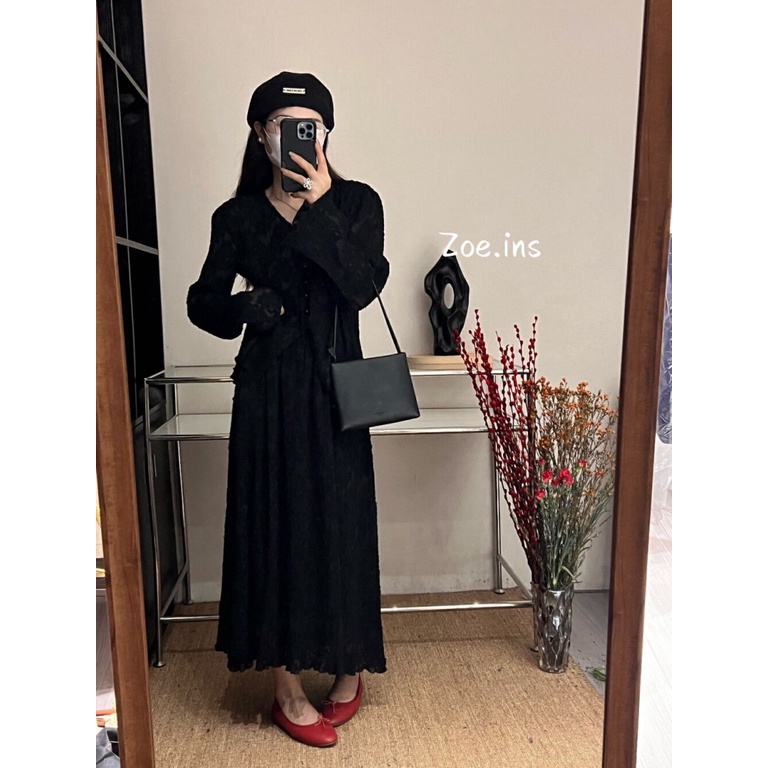 Bộ Áo Cardigan Dài Tay Cổ Chữ V Phối Ren + Chân Váy Dài Vừa Thời Trang Mùa Xuân 2023 Phong Cách Pháp Độc Đáo Cho Nữ