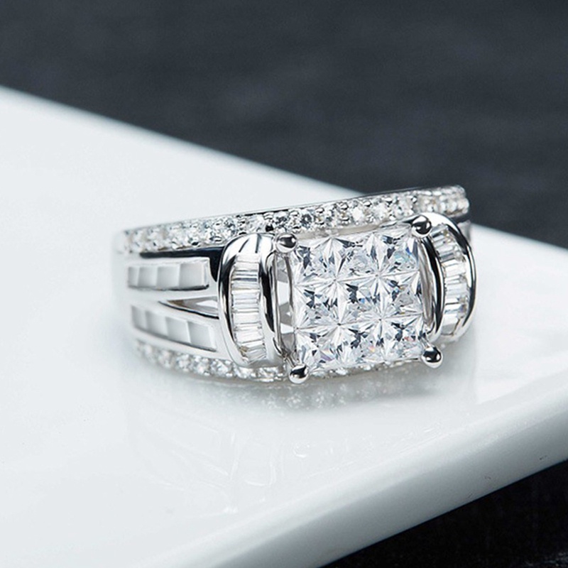 Ygt Nhẫn Đính Hôn Bạc Mặt Vuông Đính Đá Zircon Màu Sắc Dành Cho Nữ