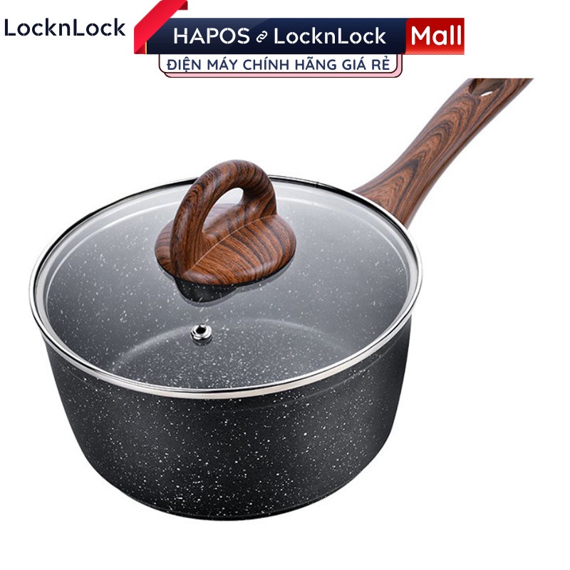 Nồi chảo nhôm sâu lòng chống dính BAUM Marble, 1 tay cầm, nắp thủy tinh, hiệu LocknLock - HAPOS