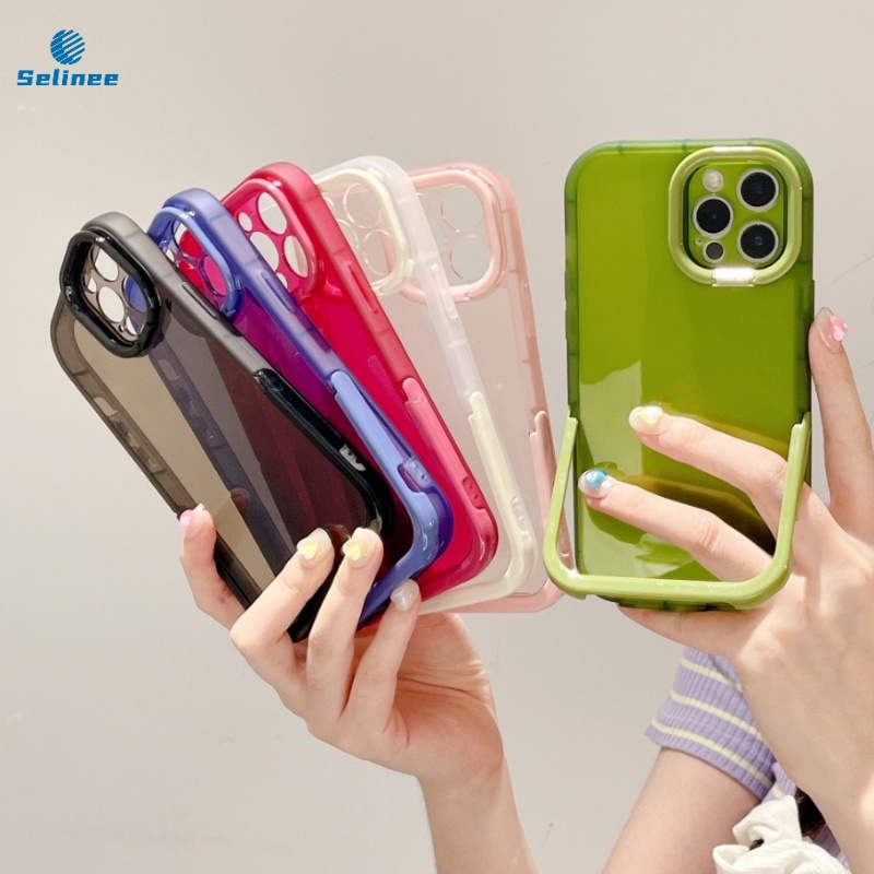 Ốp Điện Thoại TPU Mềm Trong Suốt Màu Trơn Chống Sốc Có Chân Đế Camera Cho IPhone 11 Pro Max 13 12 Pro Max