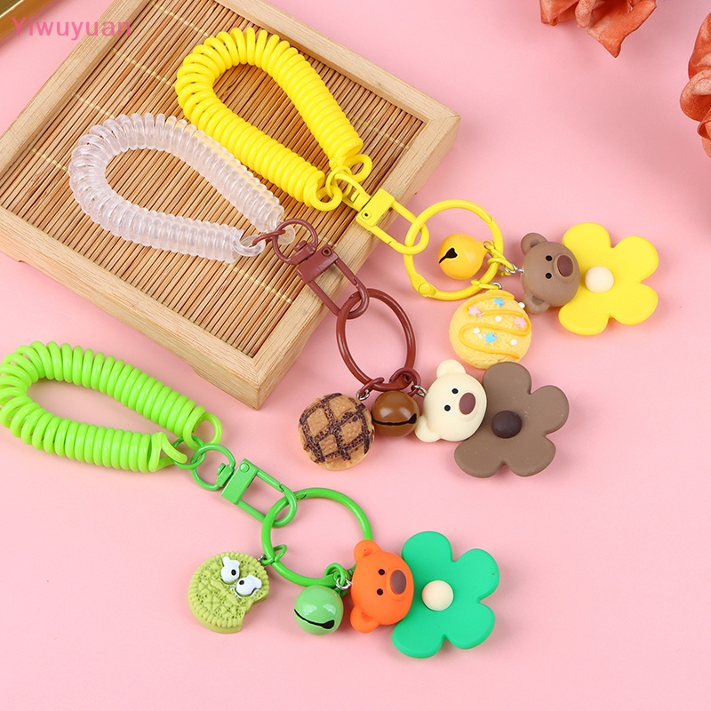 < Yiwuyuan > Móc Chìa Khóa Hình Gấu Bông Hoạt Hình Có Chuông Và Dây Lò Xo Chống Thất Lạc Phụ Kiện Túi Xách Mới
