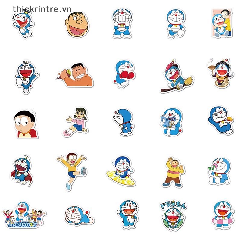 Bộ 50 Miếng Dán Hình Doraemon Trang Trí Xe Hơi / Laptop / Vali / Ván Trượt / Xe