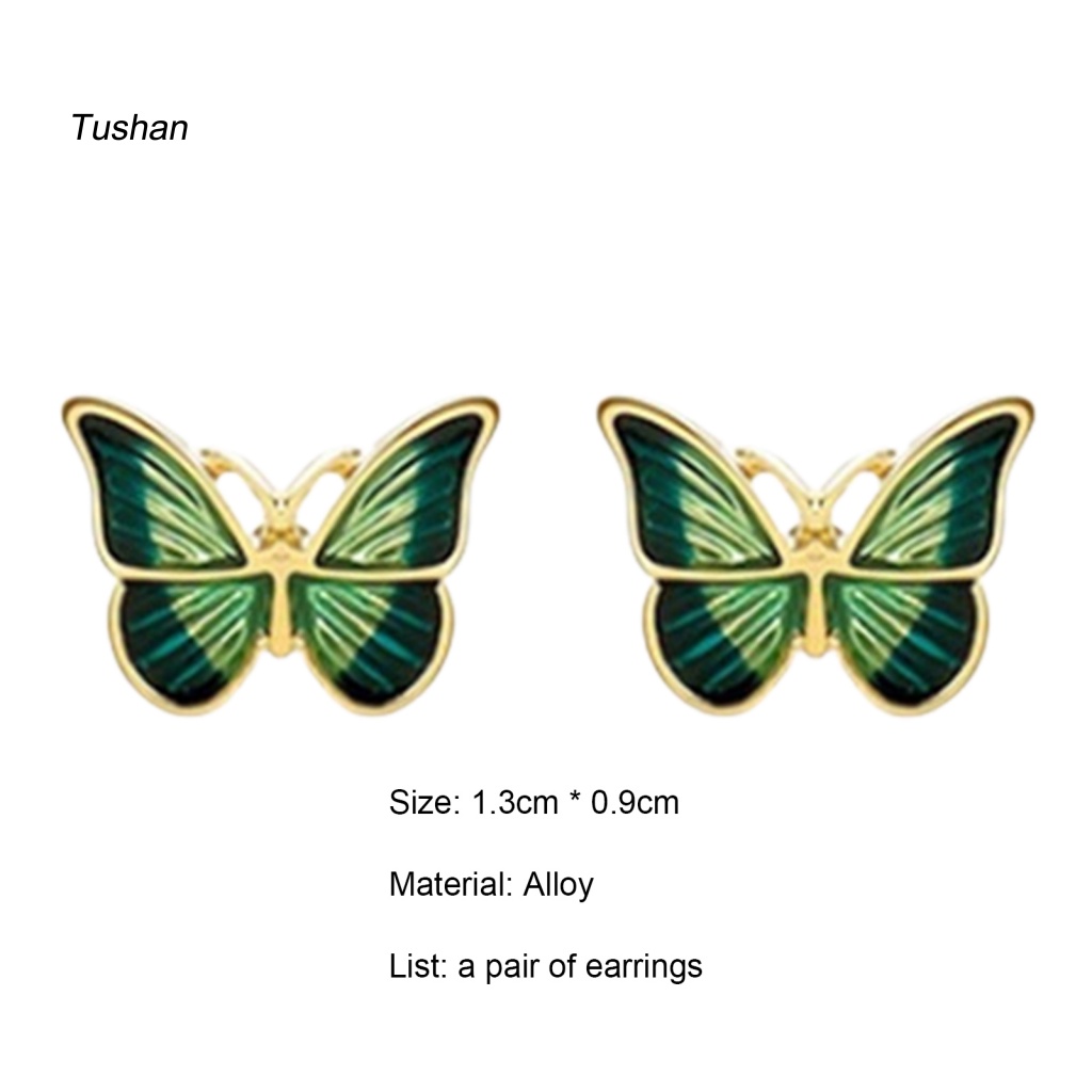 1 Đôi Bông Tai Hình Bướm Màu Xanh Lá Phong Cách Hàn Quốc