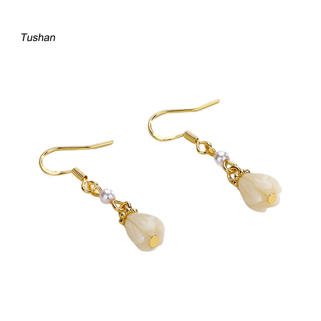 1 Đôi Bông Tai Dáng Dài Đính Hoa Lilies Phong Cách Trung Hoa Ngọt Ngào Thời Trang Cho Nữ