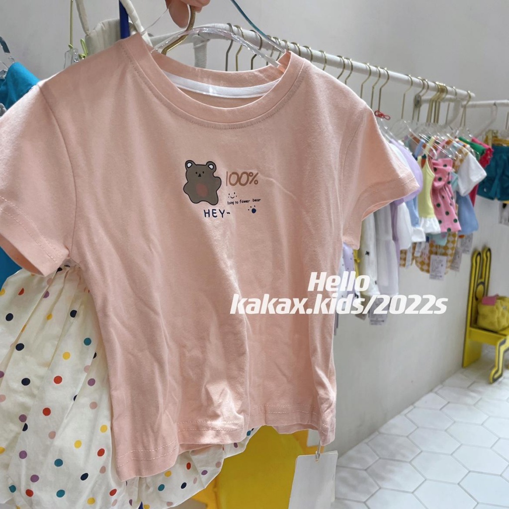 Áo Thun Tay Ngắn In Hình Gấu Phong Cách Hàn Quốc Thời Trang Mùa Hè Cho Bé Gái