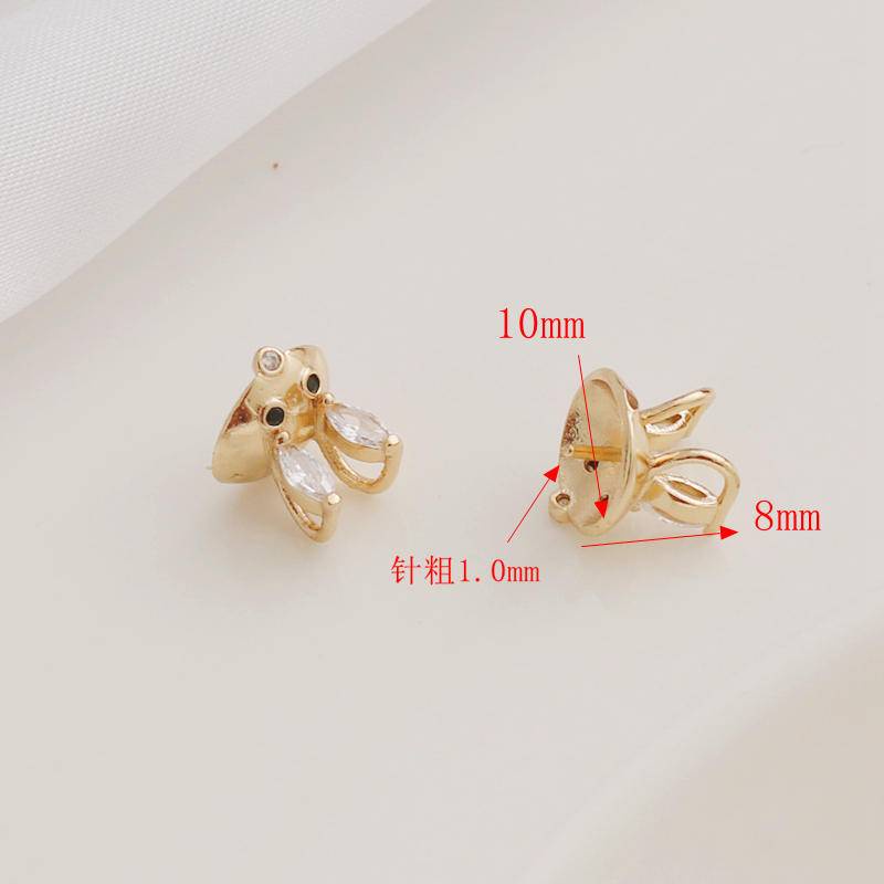 Giá Đỡ Hạt Ngọc Trai 10mm Mạ Vàng 14k Hình Tai Thỏ / Mèo Dễ Thương Dùng Làm Trang Sức diy
