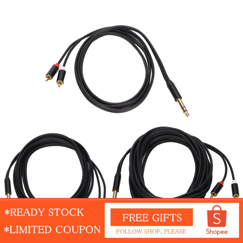 Alwaysonline 6.35mm To 2 RCA Cable  1/4 Gold Plated for Amplifier Speaker