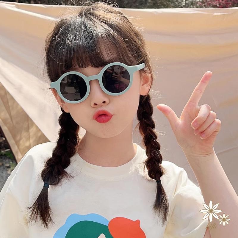 Kính mát gọng tròn chống tia UV màu trơn kiểu dáng dễ thương dành cho bé