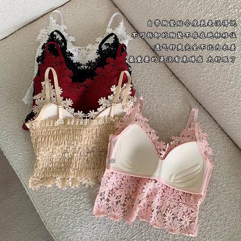 Áo Hai Dây Phối Ren Dáng Ngắn Phong Cách Pháp Thời Trang Mùa Hè Quyến Rũ Cho Nữ