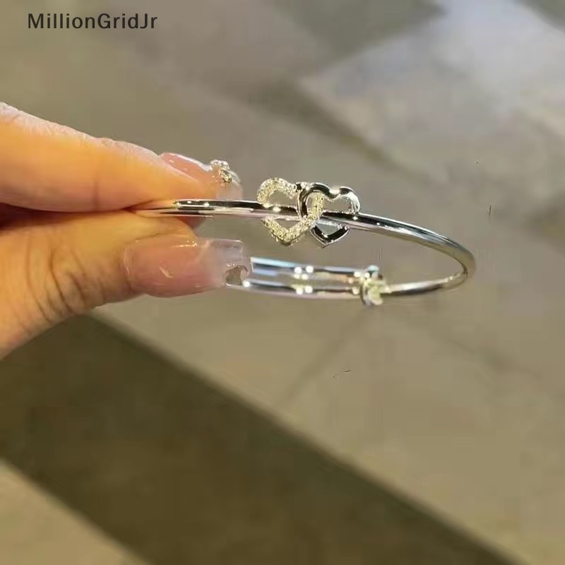 Vòng Tay Hình Trái Tim Đôi Màu Bạc Đơn Giản Thời Trang Có Thể Điều Chỉnh Cho Nữ JR