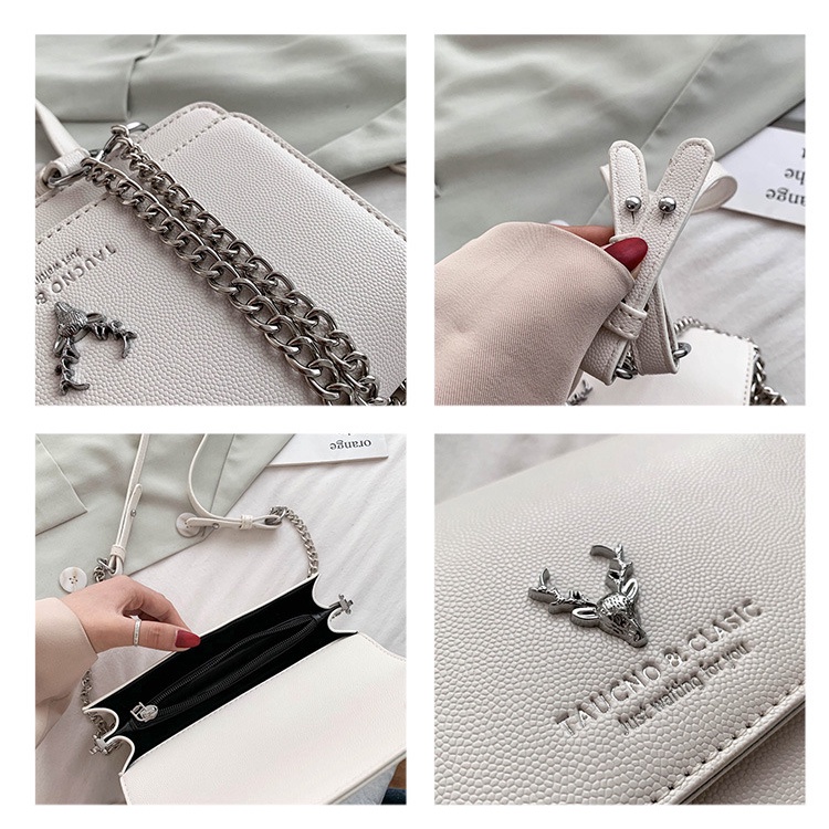 Túi Đeo Chéo Hình Vuông Cỡ Nhỏ Phối Dây Đeo Sợi Xích Phong Cách Instagram Thời Trang Cho Nữ