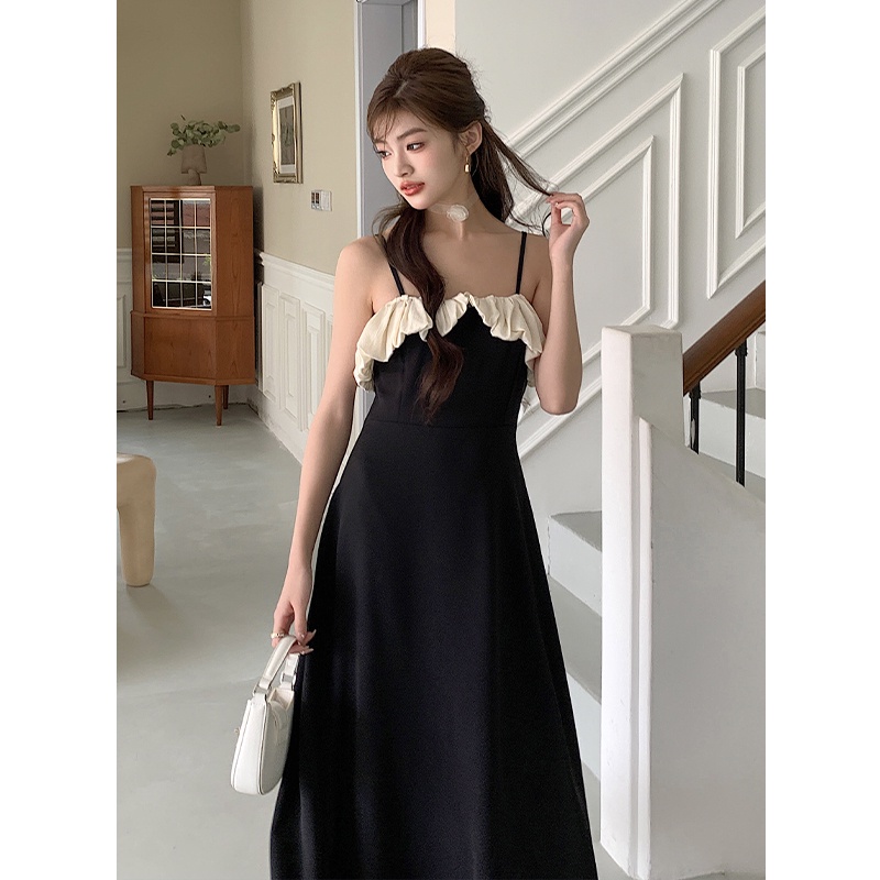 Đầm Hai Dây Eo Cao Vừa Ghép Nối Viền Bèo Mùa Hè Mới Cho Nữ