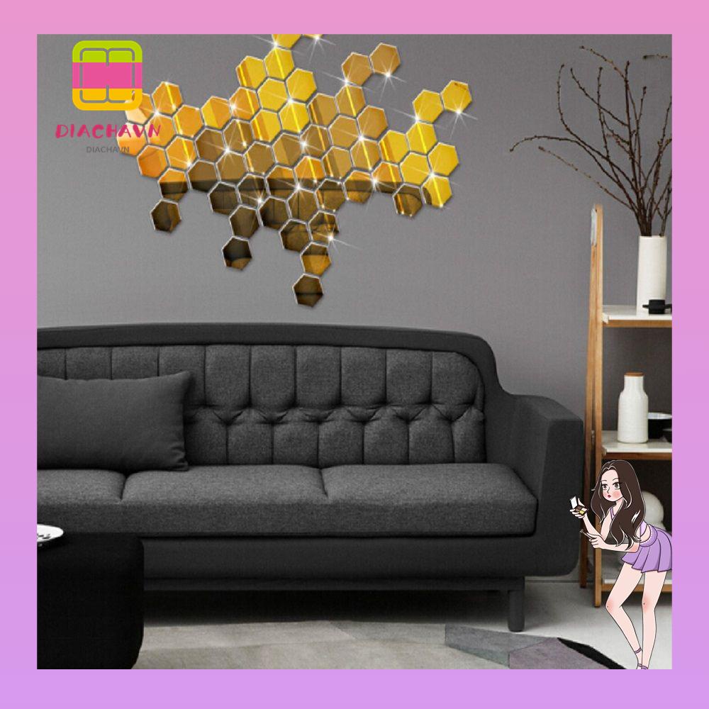 Set 6 / 12 Sticker Lục Giác Tráng Gương 3D Dán Tường Trang Trí