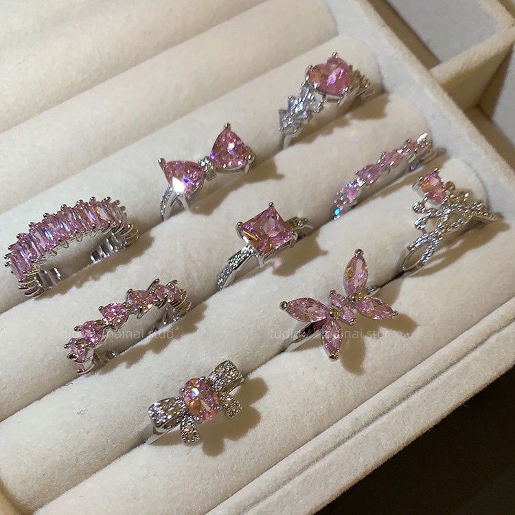 Nhẫn Titan Mạ Vàng Hồng Y2K Hình Nơ Bướm Đính Đá Zircon Thời Trang Cho Nữ