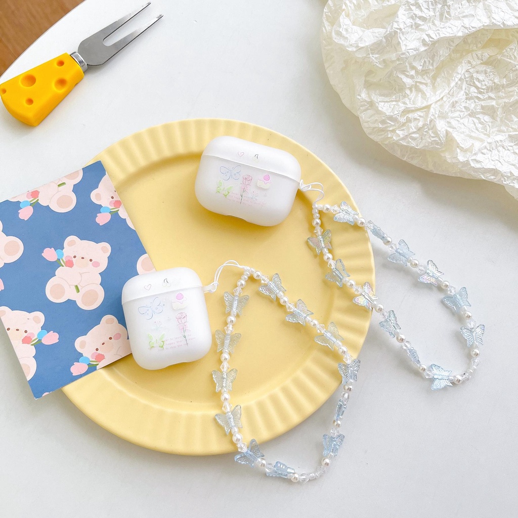 Vỏ Bảo Vệ Hộp Đựng Tai Nghe AirPods 1 / 2 / 3 Gen Pro2 2022 Bằng Silicon Tpu Mềm Trong Suốt Họa Tiết Hoa Hồng Và Bướm Đơn Giản