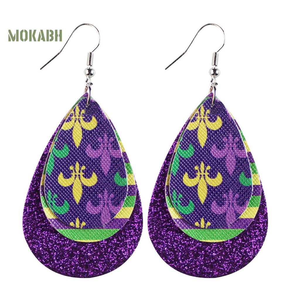 [Mới] 1 Đôi Bông Tai Móc Hình Giọt Nước 3 Lớp Bằng Da Giả Nhiều Màu Sắc Trang Trí Lễ Hội