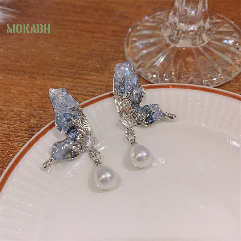 1 Đôi Bông Tai Hình Cánh Bướm Đính Ngọc Trai Giả Sang Trọng