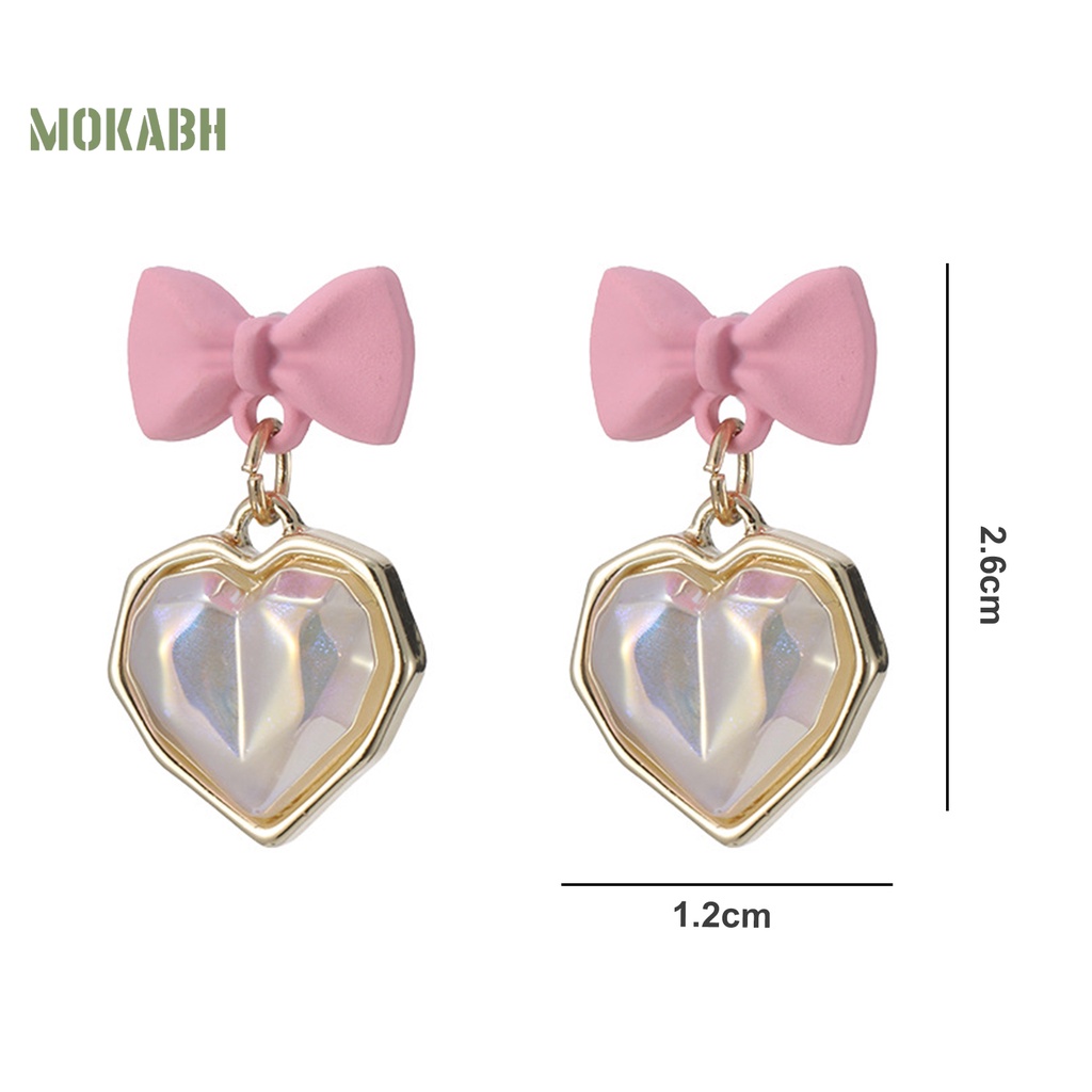 1 Đôi Bông Tai Hình Trái Tim Nơ Đính Ngọc Trai Nhân Tạo Lấp Lánh Sang Trọng