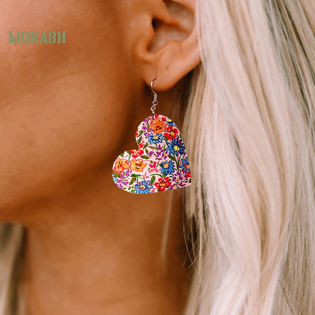 1 Đôi Bông Tai Giả Da Hình Trái Tim Nhiều Màu Phong Cách Retro