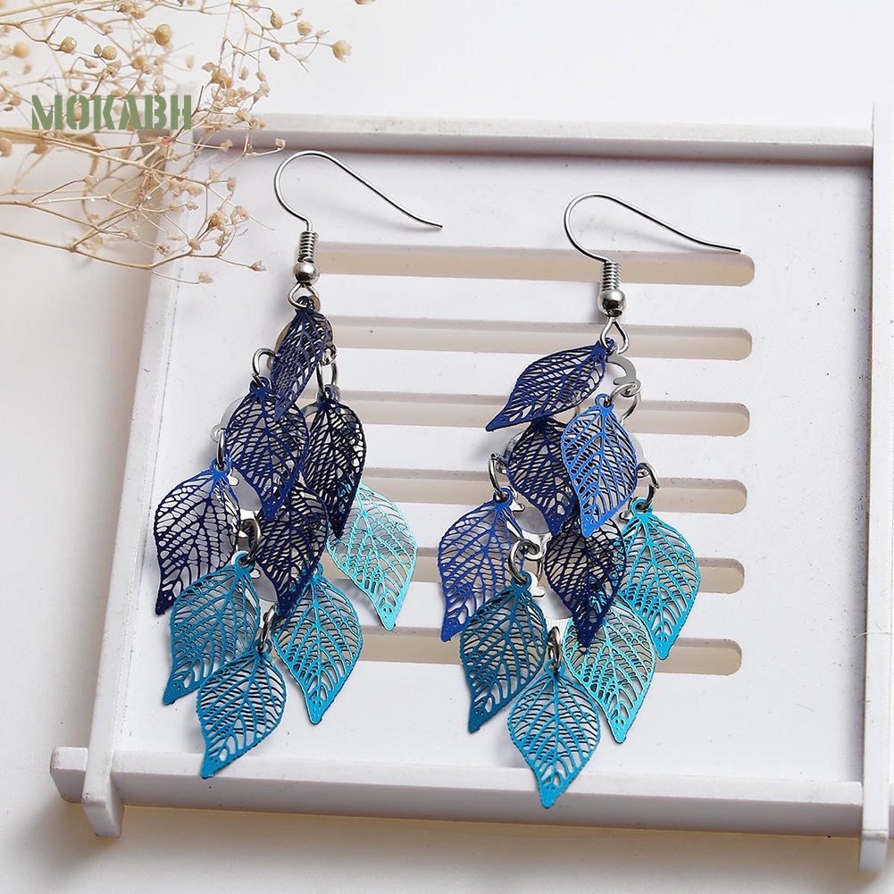 Bông Tai Nhiều Lớp Hình Chiếc Lá Nhiều Màu Sắc Thanh Lịch Dành Cho Nữ